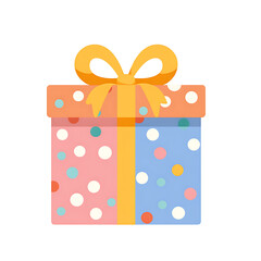 Colorful polka dot gift box with ribbon and joyful mood