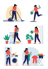 Fototapeta premium Woman doing household chores and taking care of her home.
