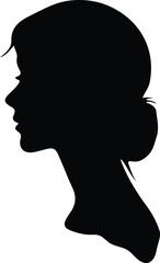 Three black silhouette profiles of a family, a woman, a man, and a girl, with abstract art shapes on their heads