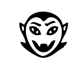 Stylized vampire face with exaggerated features in black and white for halloween design use on transparent background
