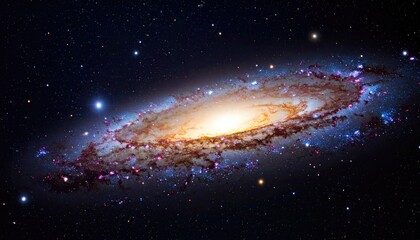 Fototapeta premium Andromeda Galaxy Detailed View with a Burst of Colorful Stars in a Dark Space Background Showing Cosmic Dust and Nebulae