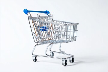 Empty shopping cart isolated on white background / Supermarket trolley for retail and consumer concept