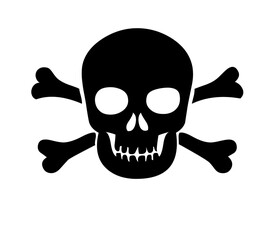 Black skull and crossbones symbol representing danger and mortality concept on transparent background