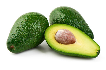 Fresh Avocado Halved, Persea americana, isolated on white background