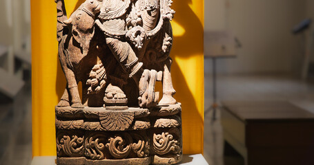 Close-up view on Statue Of Krishna Playing Flute. Krishnas Love Songs Are Both Shravya And Drishya -heard And Seen-. He Is God Of Protection, Compassion, Tenderness, And Love. Krishna Is Major Deity