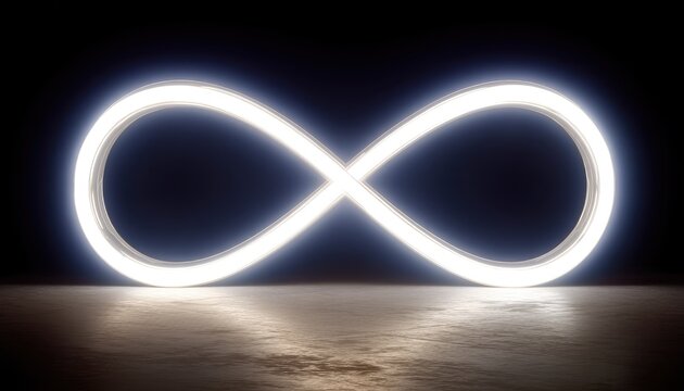 Illuminated infinity symbol on dark floor