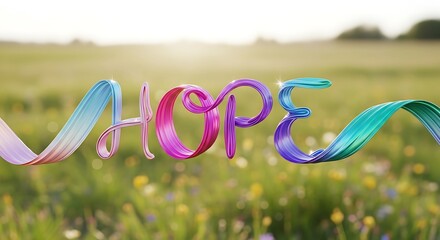 Hopeful Colorful Ribbon Words Field.