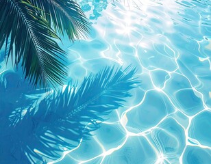 Tropical pool water, palm leaves cast shadows (1)