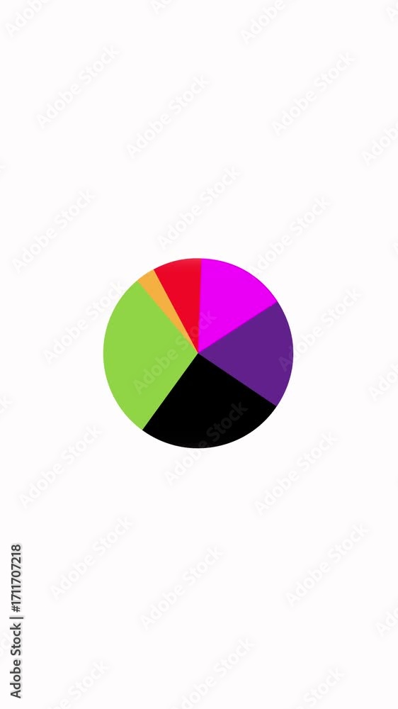Poster colorful rotating pie chart segments for business and finance data vertical video. business finance 