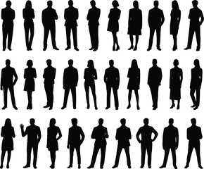 Professional people silhouettes, business attire, office workers, corporate staff, teamwork, leadership, communication, workplace diversity, executive posture, management, career success, staff