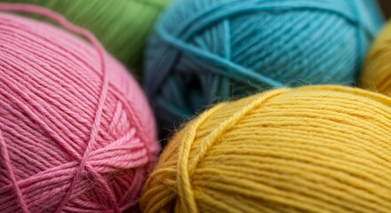 Close-up of colorful yarn balls perfect for knitting and crocheting projects