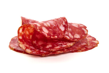Dry cured Italian salami sausage, Salami Napoli, isolated on white background