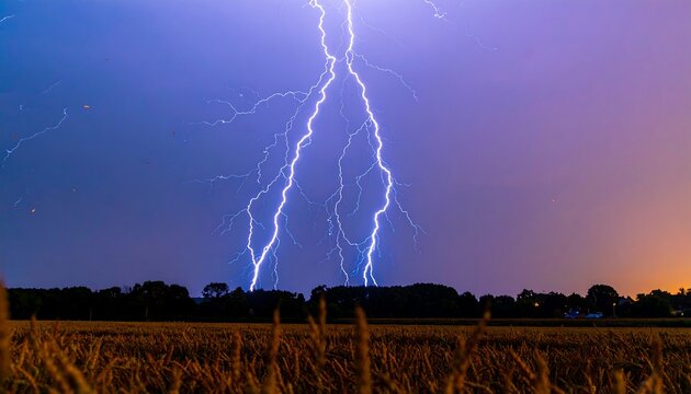 Dramatic lightning storm over a field