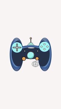Vertical video digital technology animated blue game controller joystick interface. Modern clean cartoon style animated game controller blue joystick button vertical video.