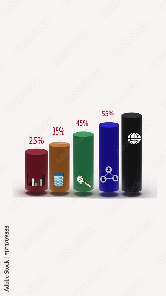 Poster presentation analysis results animated 3d bar chart data visualization vertical video. vertical vide