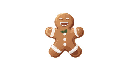 A digital illustration of a gingerbread man cookie. The cookie is depicted in a cartoon style with a smiling face, outstretched arms, and simple details such as white icing outlining the body and