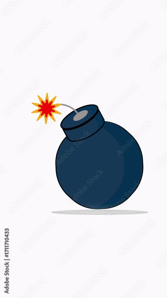 Poster game animation of cartoon bomb explosion fuse countdown timer motion graphics vertical video. danger