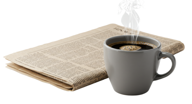 A cup of coffee beside a book.