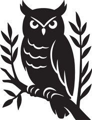 PrintStylized black silhouette of an owl perched on a branch