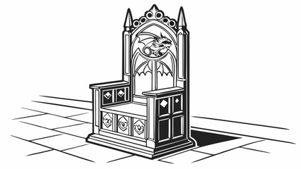 Ornate throne illustration with dragon emblem, set on a stone floor, conveying power and nobility