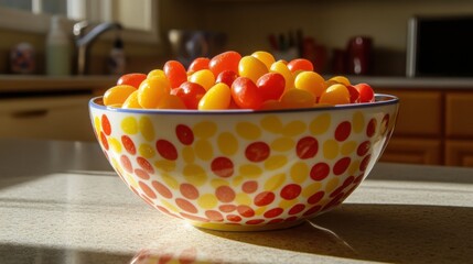 Colorful Candy Bowl Filled with Jellybeans on Kitchen Counter