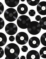 Black vinyl records on white background