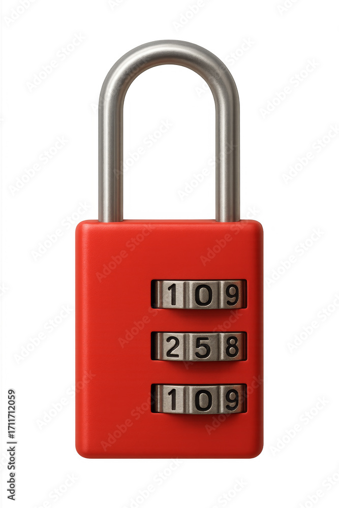 Poster red combination padlock protecting data on transparent background
