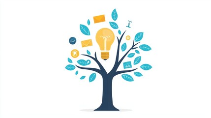 Digital marketing tools surrounded by leaves of a tree, illustrating the organic growth of brands.