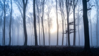 Obraz premium Ethereal Forest - A Misty Morning in the Woods.
