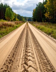 A dirt road through a forest, autumn colors