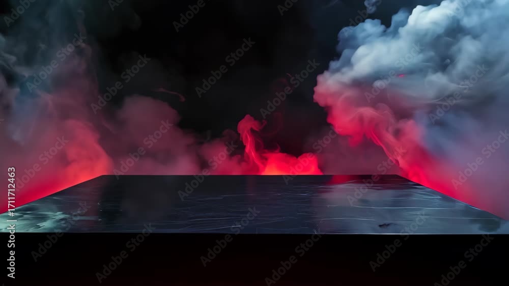 Poster captivating dark abstract background featuring red and blue smoke effects, creating a mysterious and