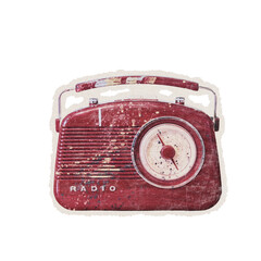 red vintage alarm clock on scrapbook cutout