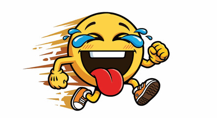 Running yellow emoji with tongue out