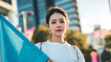 young asiatic woman in the street