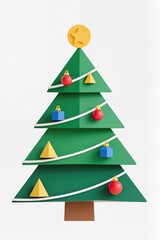 Fototapeta premium A Flat design Christmas tree with geometric ornaments, trendy vector, white background