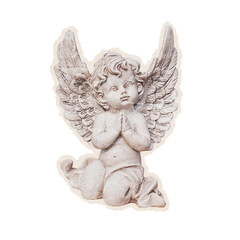 angel statue on scrapbook cutout