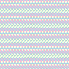 A lively seamless pattern of textured horizontal bands, composed of interlocked pastel pink, blue, and yellow geometric shapes