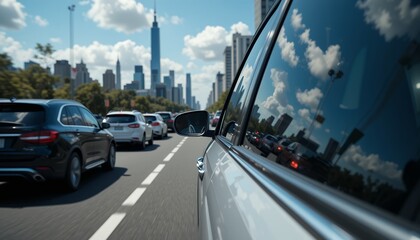 Urban traffic congestion with cars lined up on a busy city street during daytime in clear weather