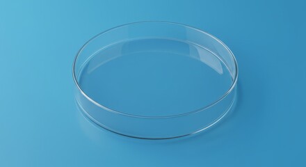 Empty petri dish on blue backdrop representing science and laboratory work