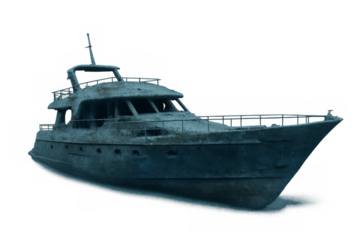 Sunken yacht wreckage lying on the seabed with transparent background