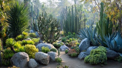 Obraz premium Diverse cacti in sunlit desert garden. AI generated