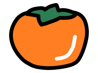 秋の素材　かき　柿　食べ物　アイコン　白黒　シンプルイラスト
