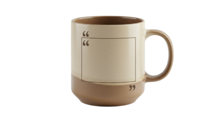 Beige ceramic mug with quote design.