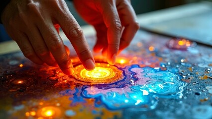 Screen of manually touching a glowing point