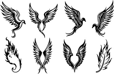 Tribal Wings SVG Bundle | Angel Wing Tattoo Design | Vector Cut File Set