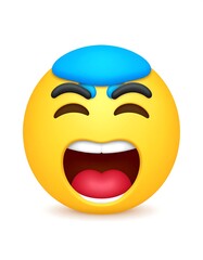 Cartoon laughing face with light blue hair