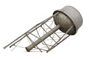 Destroyed water tower lying on transparent background