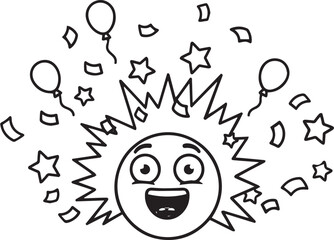 Joyful Emoticon Celebration Burst – Cartoon Festive Face with Balloons and Confetti