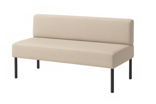 Modern beige upholstered waiting room bench with transparent background