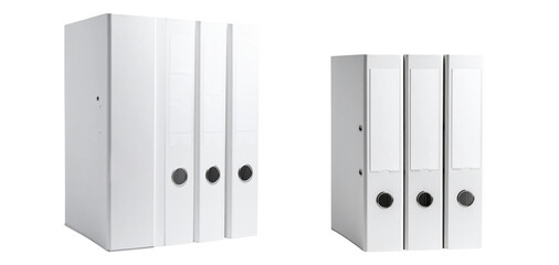White business binders on transparent PNG background ideal for office organization and document storage